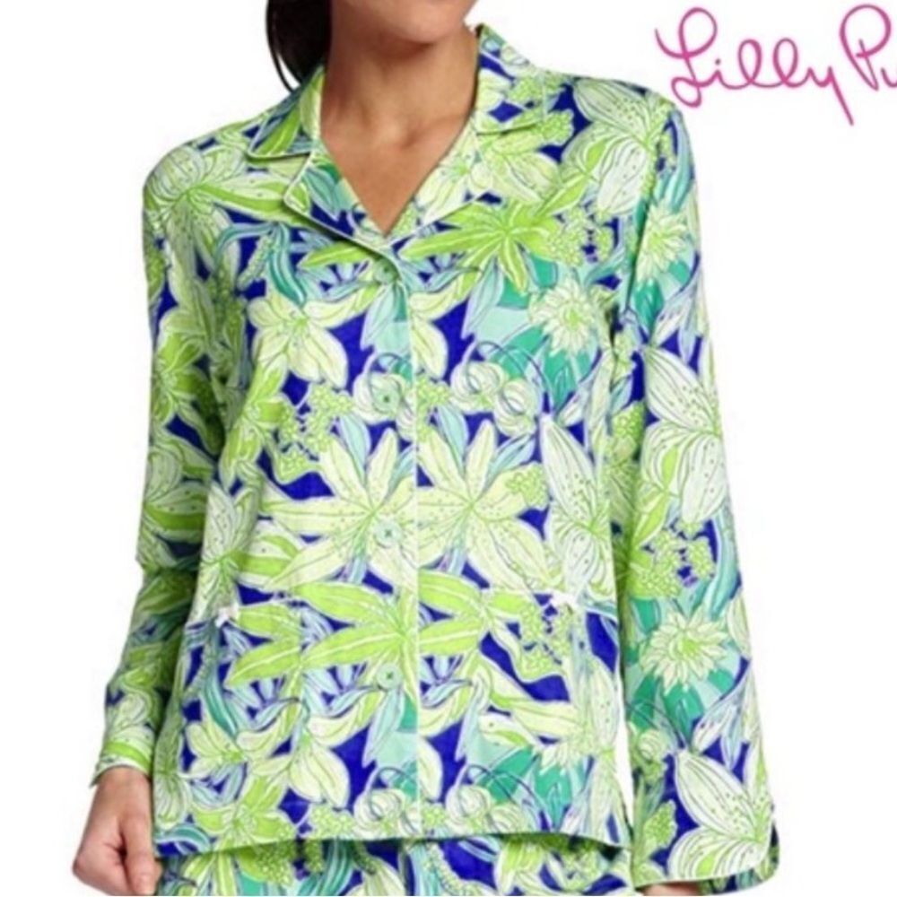 LILLY PULITZER | Pick Of the Bunch Blue Floral Button Pajama Top Women’s Size S